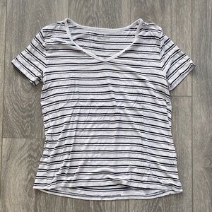Hollister - White & Black Striped Short Sleeve Casual Tee - Size XS